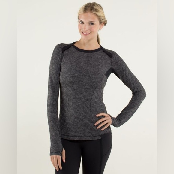Lululemon Base Runner Long Sleeve Mini Check Pique Black , sz 4 - Picture 1 of 10